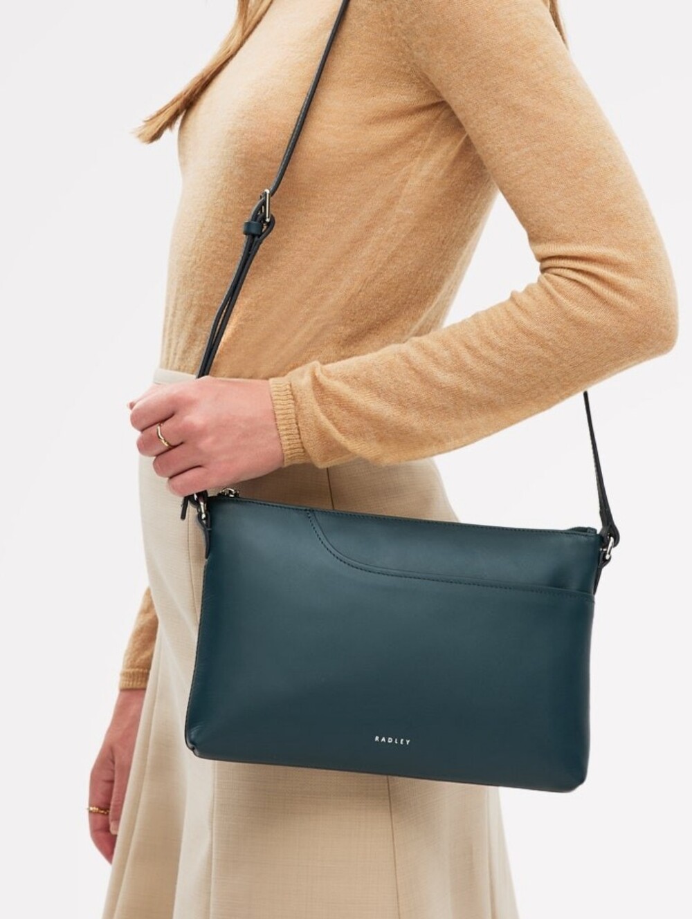 Radley London NWT Pockets Medium Ziptop Leather Crossbody Bag Open Green/Teal